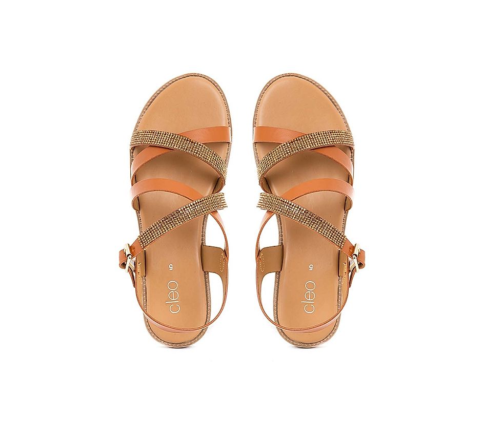 Buy Cleo Tan Brown Flat Sandal for Women Online at Khadims 56105869230