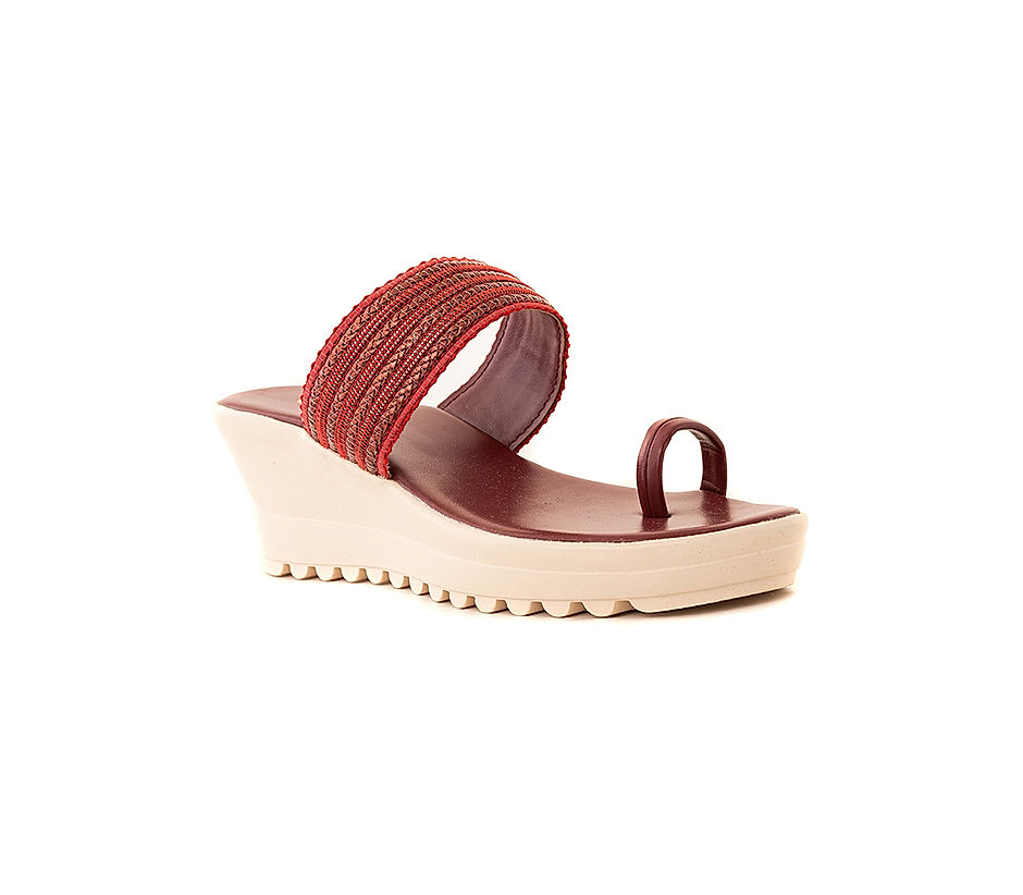 KHADIM Cleo Maroon Wedge Heel Slip On Sandal for Women 5611025