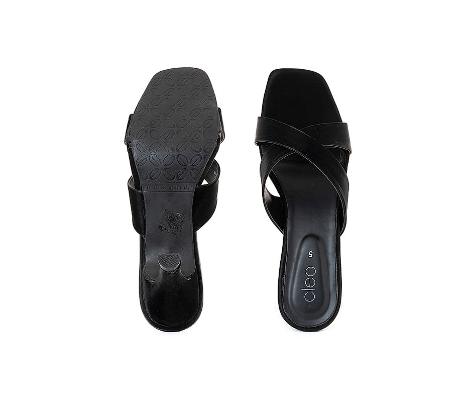 KHADIM Cleo Black High Heel Mule Slip On Sandal for Women (5720306)