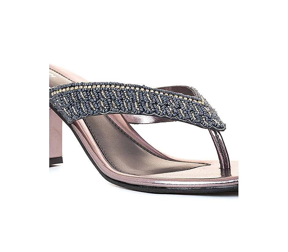 KHADIM Grey High Heel Block Slip On Ethnic Sandal for Women (5720332)