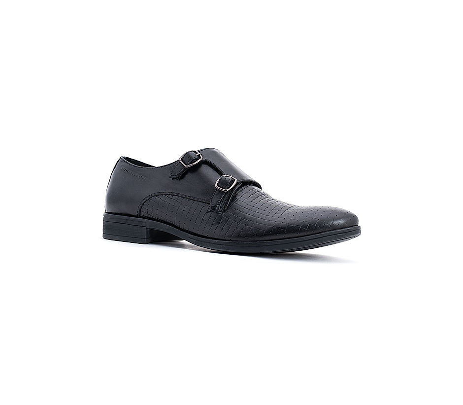British Walkers Black Leather Monk Formal Shoe for Men