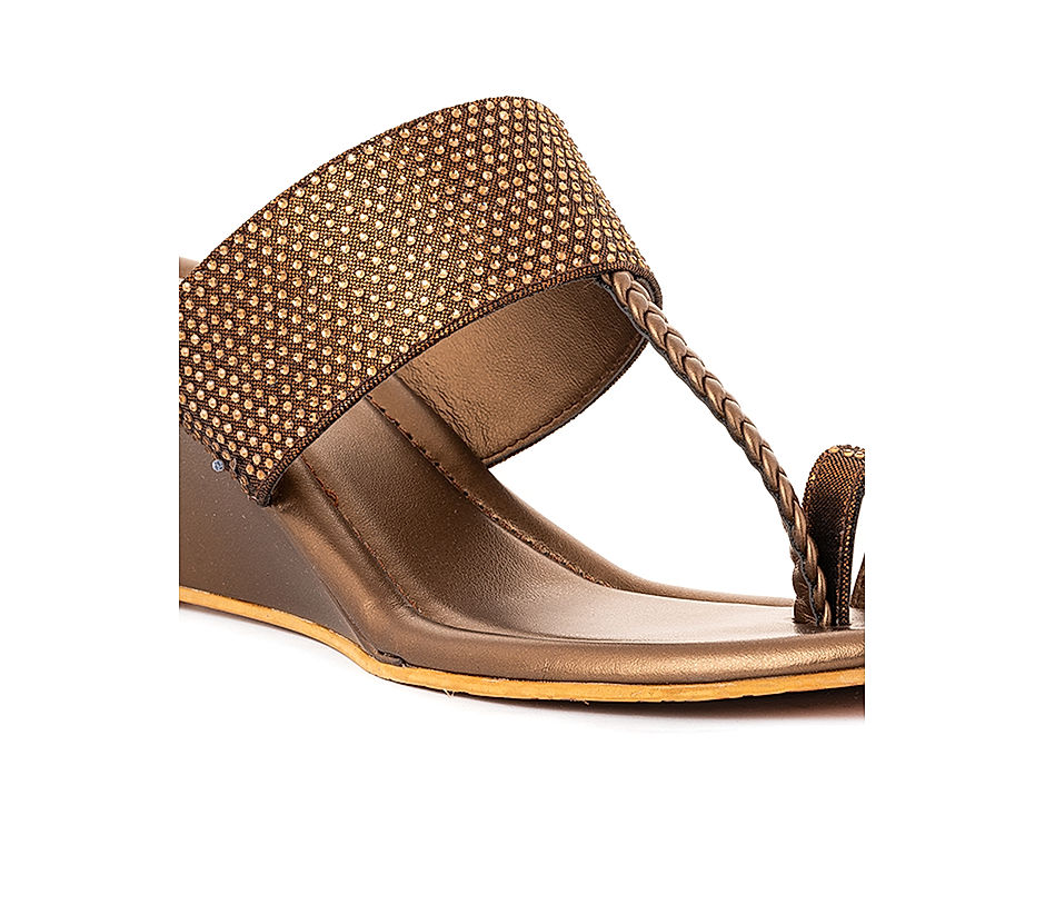 KHADIM Brown Wedge Heel Kolhapuri Slip On Sandal for Women 6511104