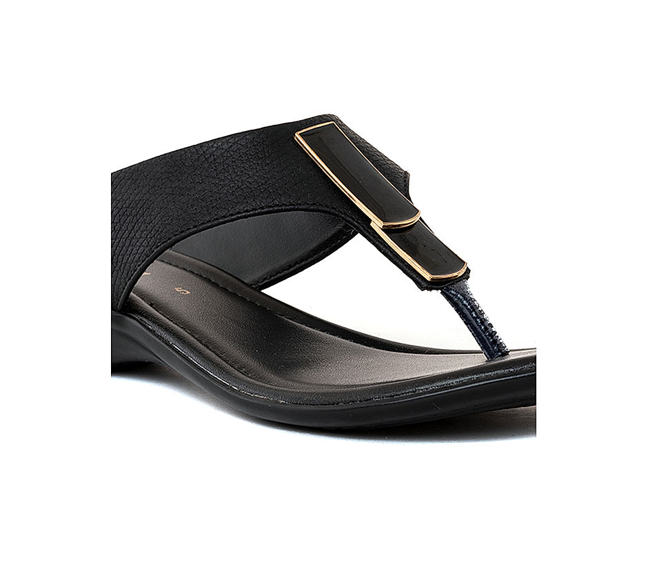 KHADIM Black Flat Slip On Sandal for Women 6511226