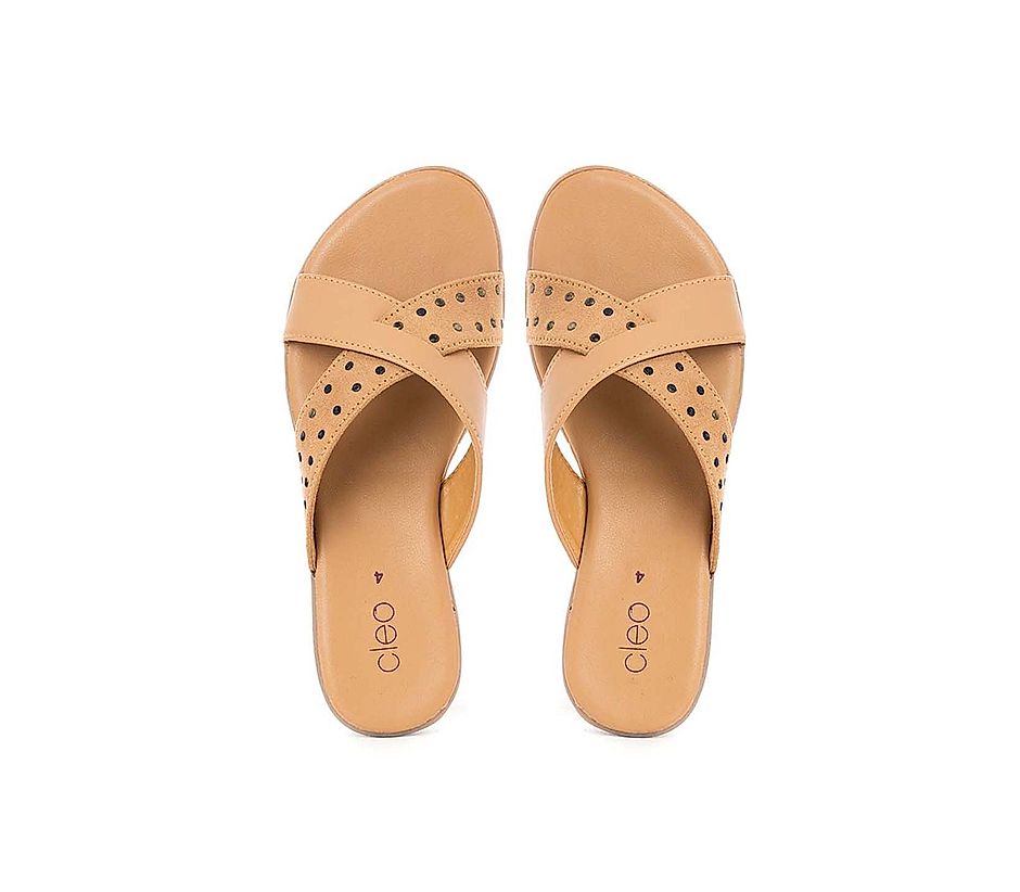 KHADIM Cleo Beige Flat Mule Slide Sandal for Women (6537428)