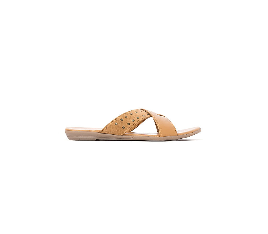 KHADIM Cleo Beige Flat Mule Slide Sandal for Women (6537428)