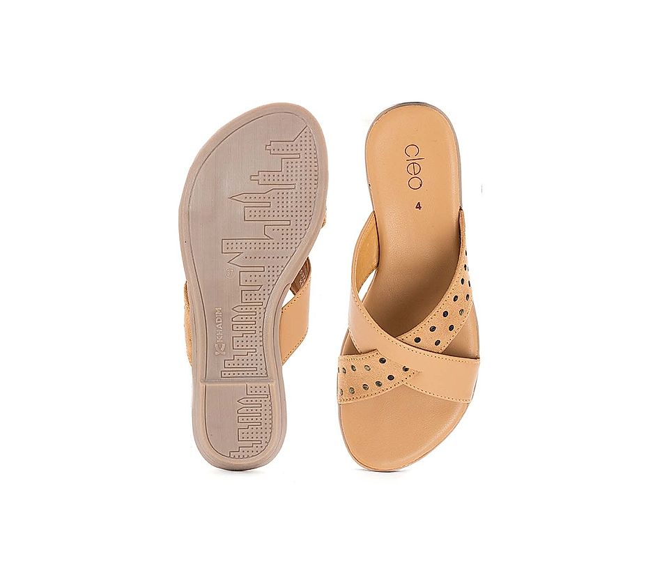 KHADIM Cleo Beige Flat Mule Slide Sandal for Women (6537428)