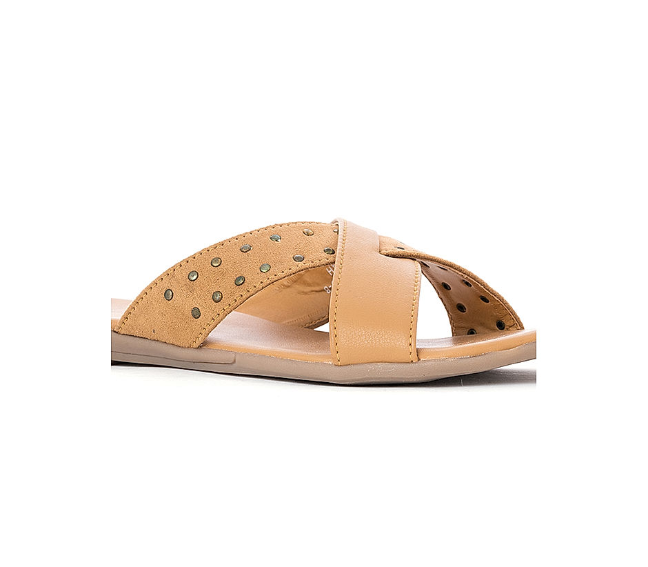 KHADIM Cleo Beige Flat Mule Slide Sandal for Women (6537428)