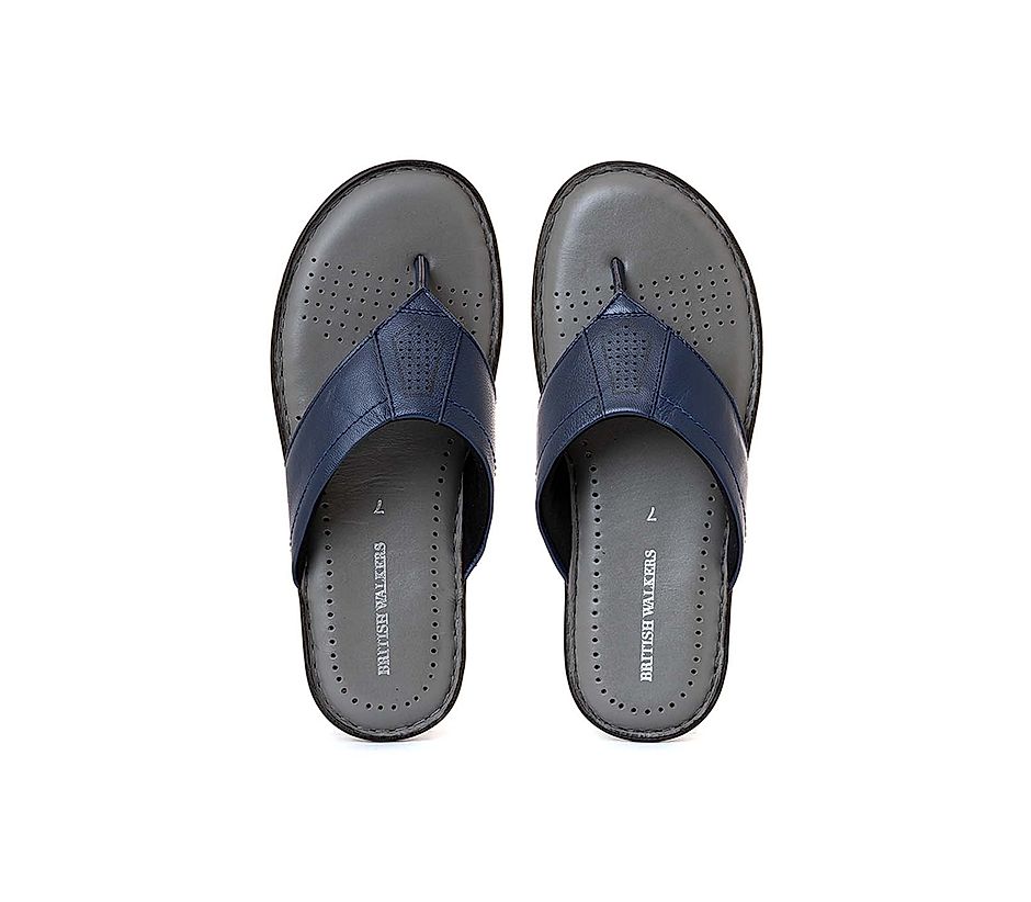 British Walkers Navy Blue Leather Flip Flops for Men