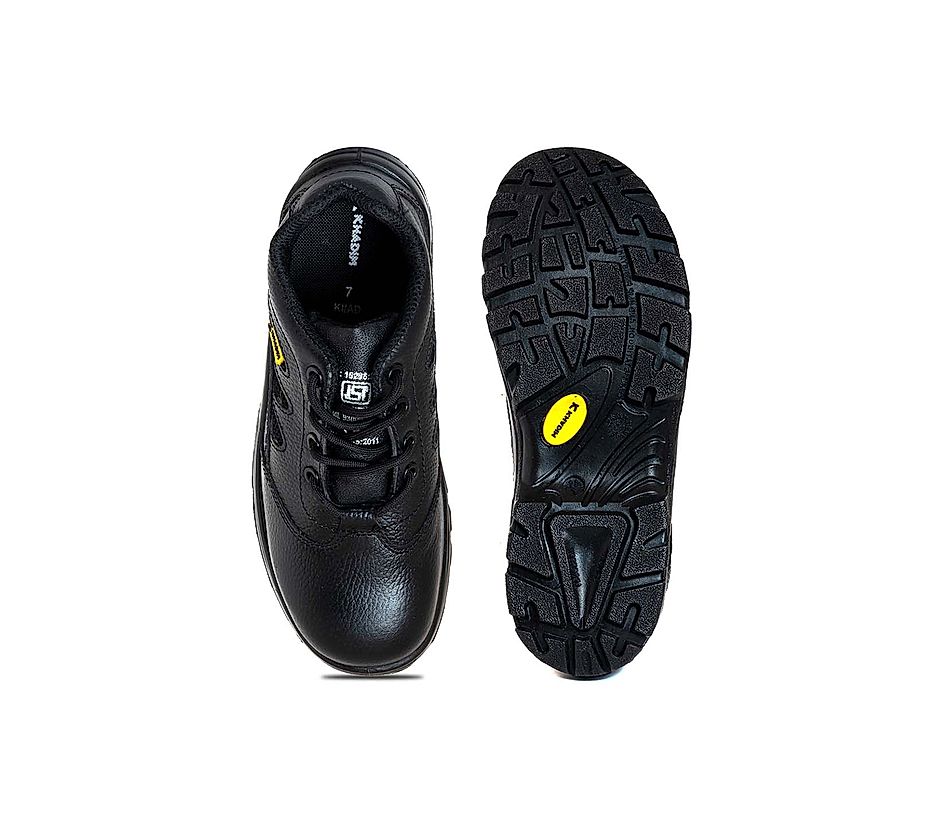 KHADIM Black Leather Industrial Labour Safety Shoe for Men 6680056