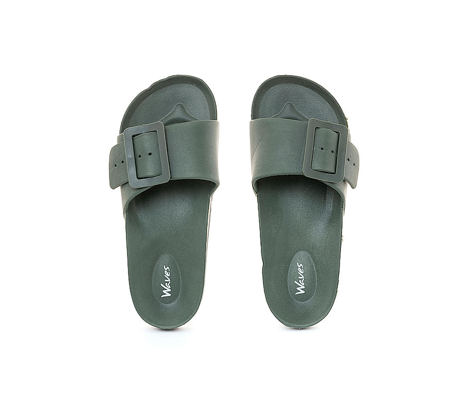 Waves Olive Green Slide Slippers for Women