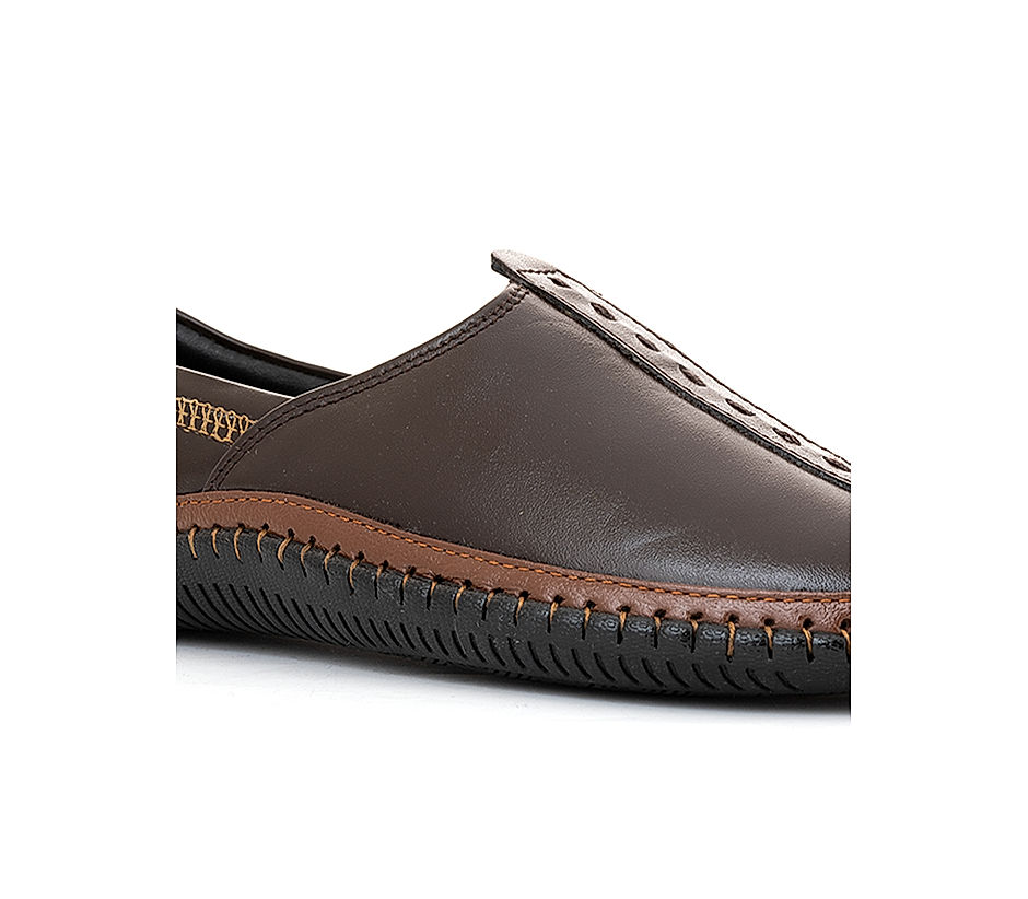 KHADIM Lazard Brown Leather Nagra Jutti Ethnic Shoe for Men (6940014)