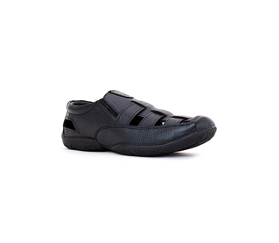 KHADIM Lazard Black Leather Roman Sandal Shoe for Men 8851076