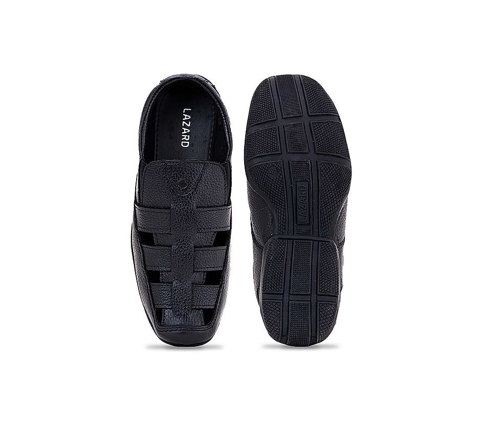 Lazard Black Leather Shoe Sandal for Men