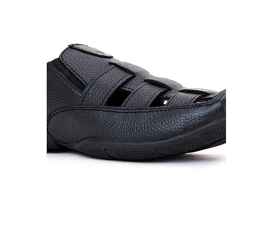 Lazard Black Leather Shoe Sandal for Men
