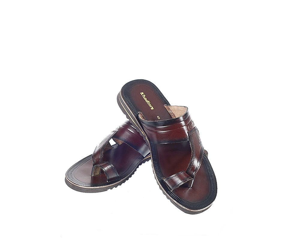 KHADIM Burgundy Leather Slip On Sandal for Men (9465455)