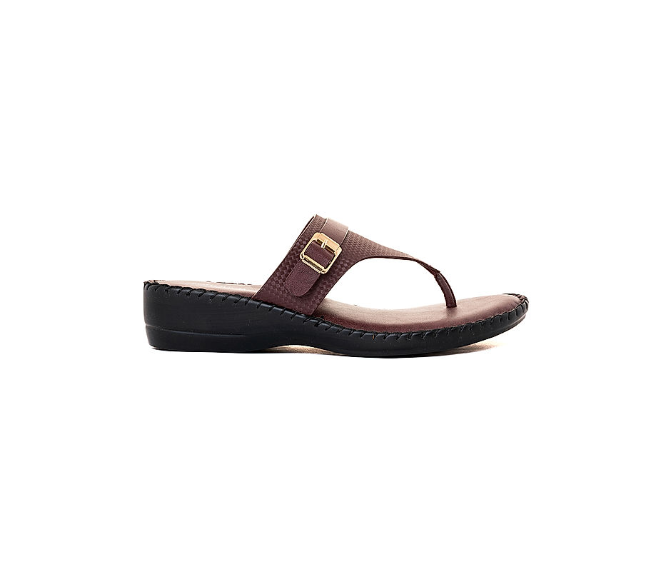 KHADIM Softouch Burgundy Wedge Heel Slip On Sandal for Women 2661395