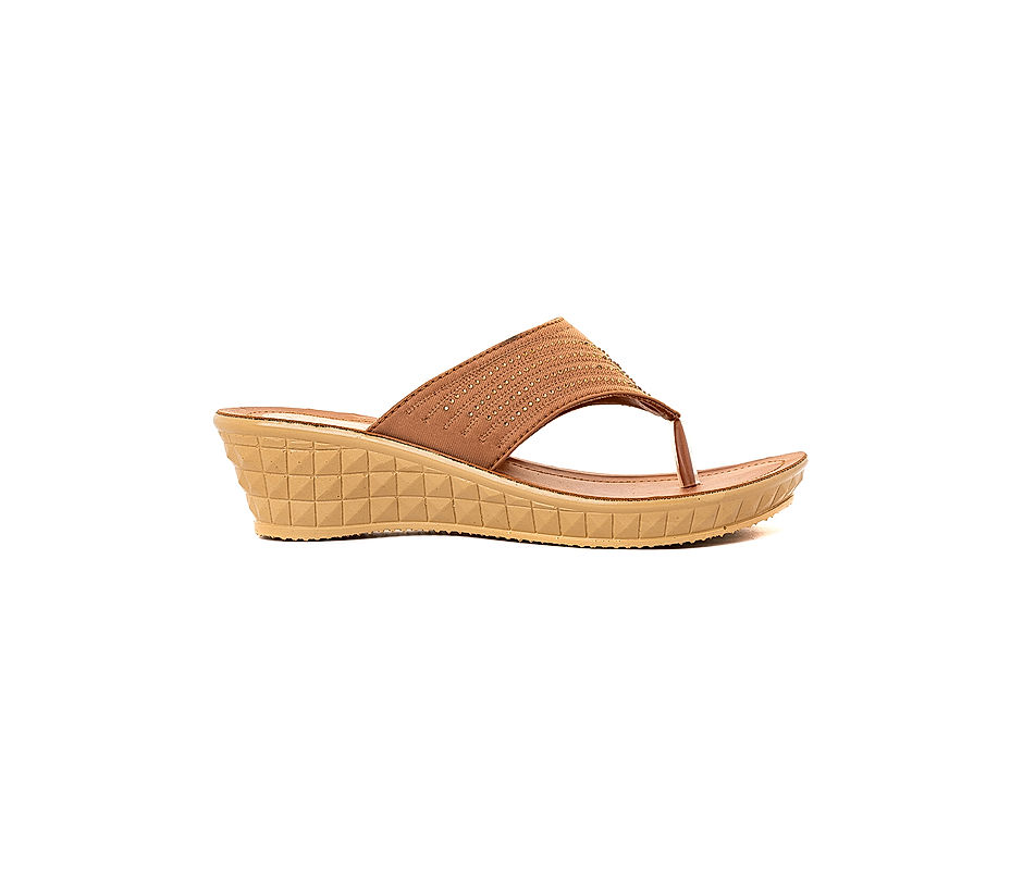 Buy Bata Detail Pattern Tan Wedge Sandals online