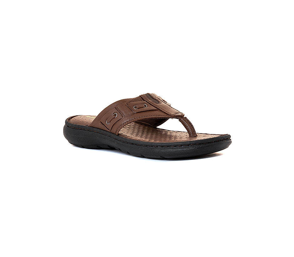 KHADIM British Walkers Brown Leather Flip Flops for Men 9361273