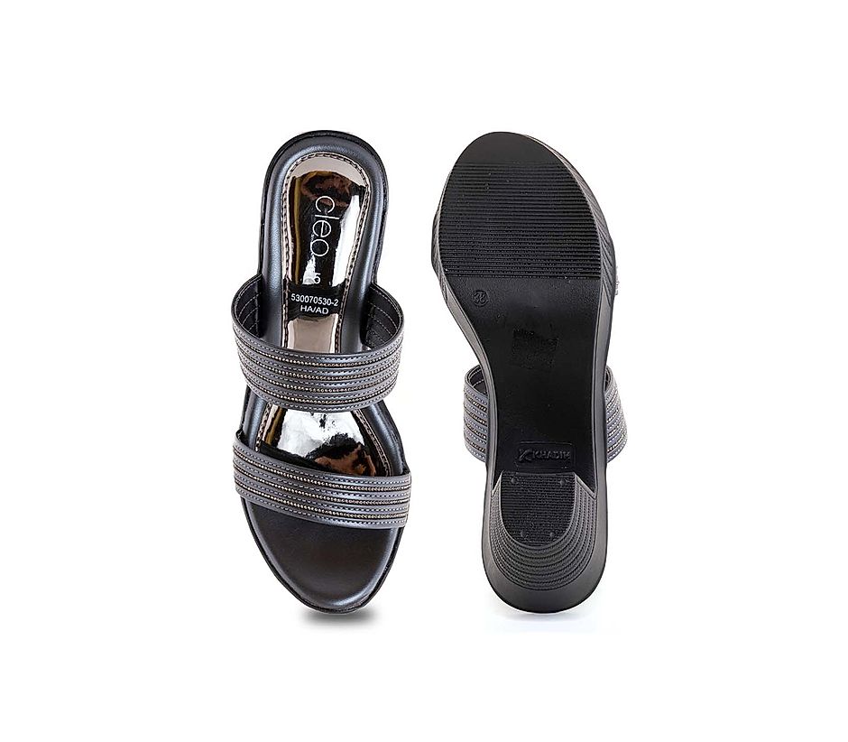 KHADIM Cleo Grey High Heel Block Slip On Sandal for Women (5300702)
