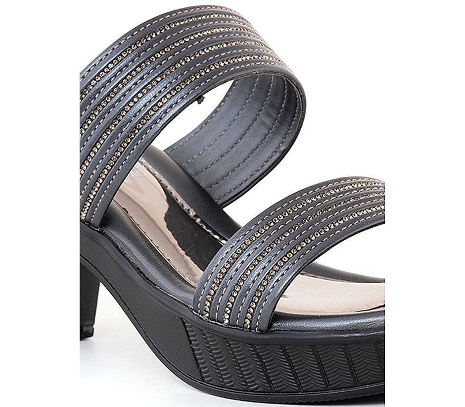 KHADIM Cleo Grey High Heel Block Slip On Sandal for Women (5300702)