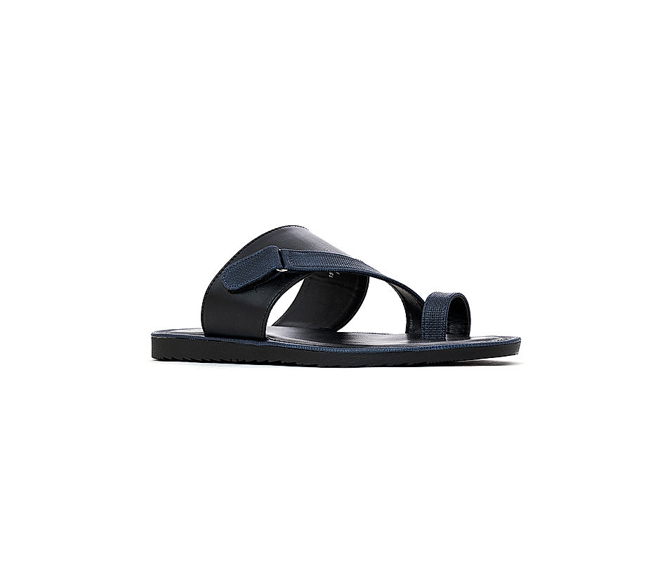 T-Strap Ladies Sandal in Navy Blue Leather