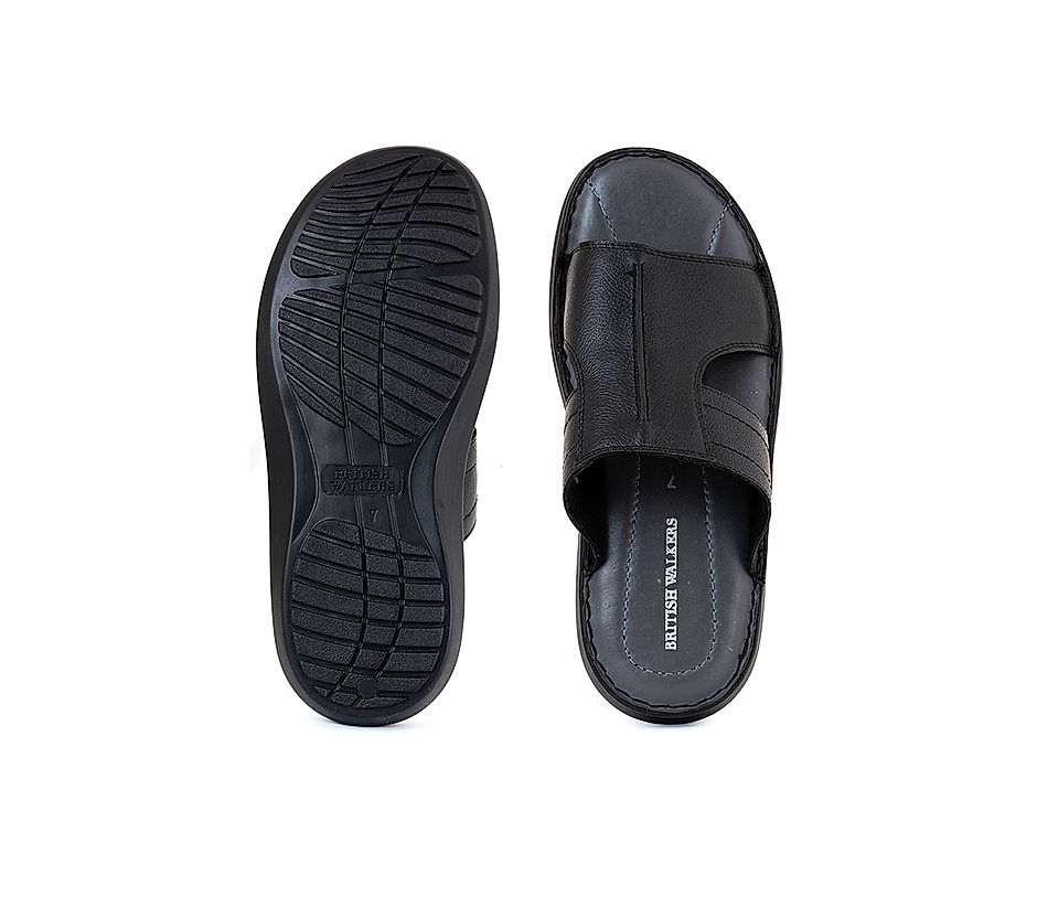 KHADIM British Walkers Black Leather Mule Slip On Sandal for Men (6550276)