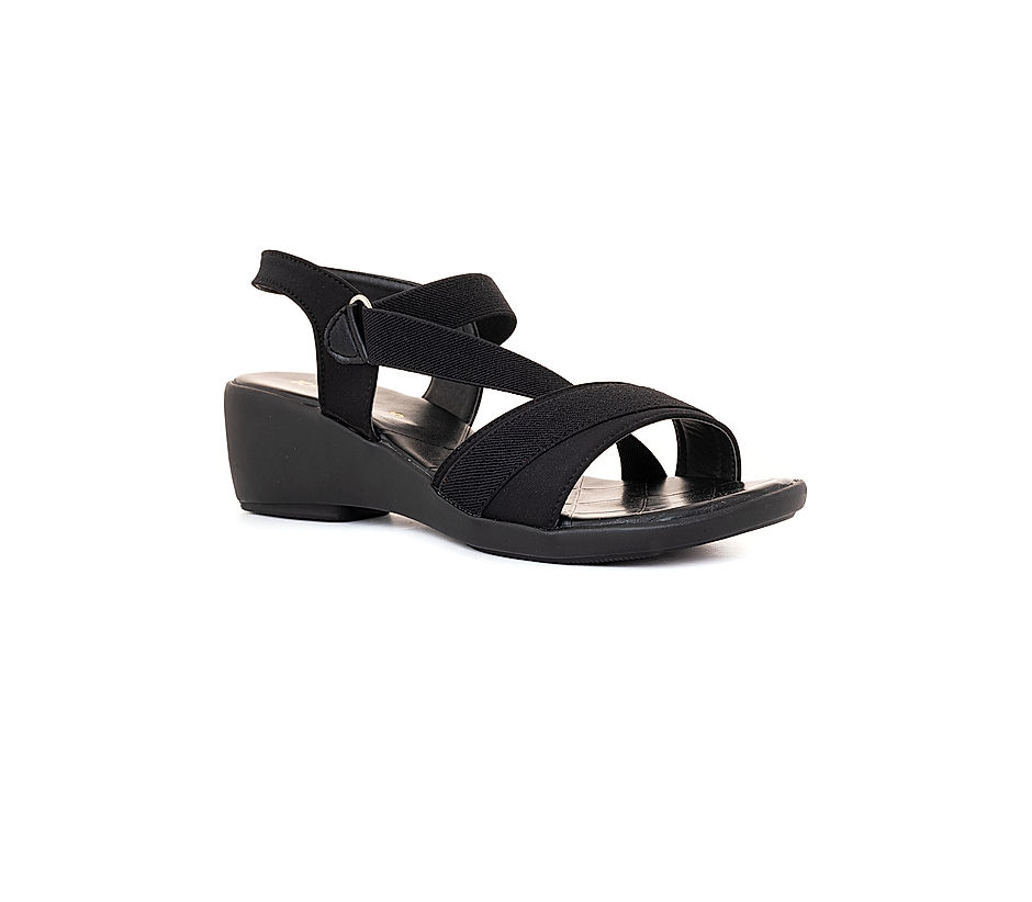 KHADIM Black Wedge Heel Slingback Sandal for Women 5320706