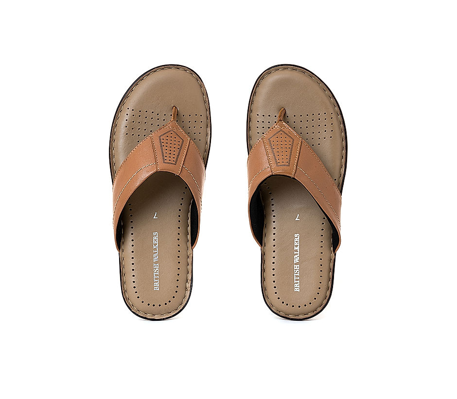 KHADIM British Walkers Brown Leather Flip Flops for Men (6550264)