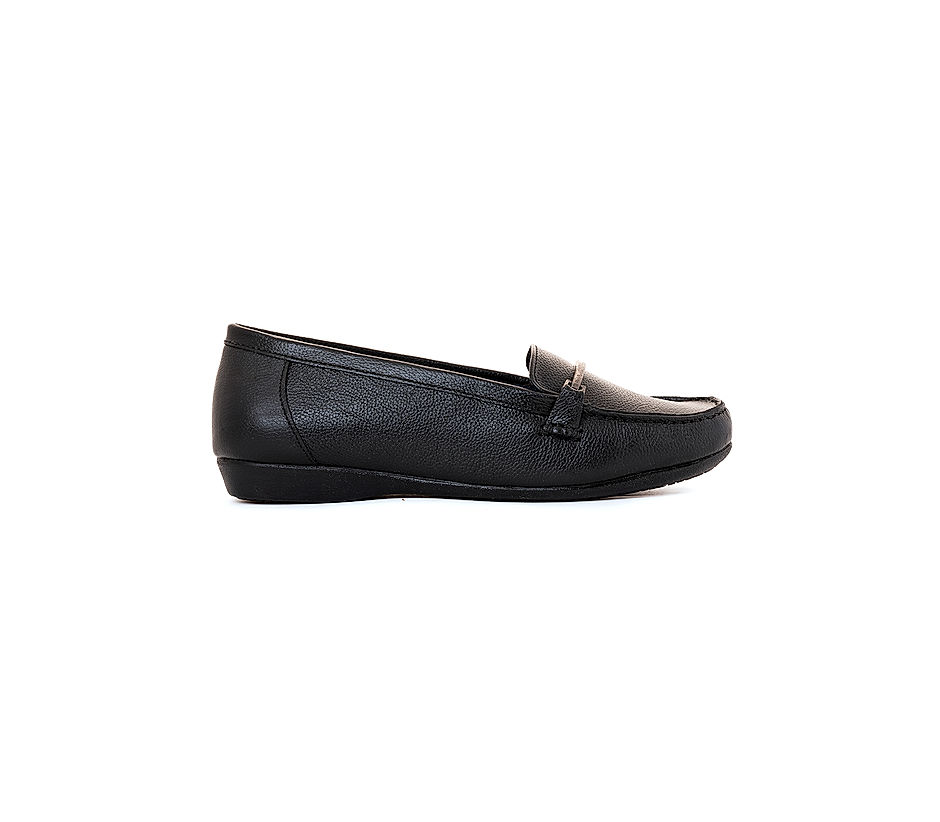 Sharon Black Leather Loafers for Women