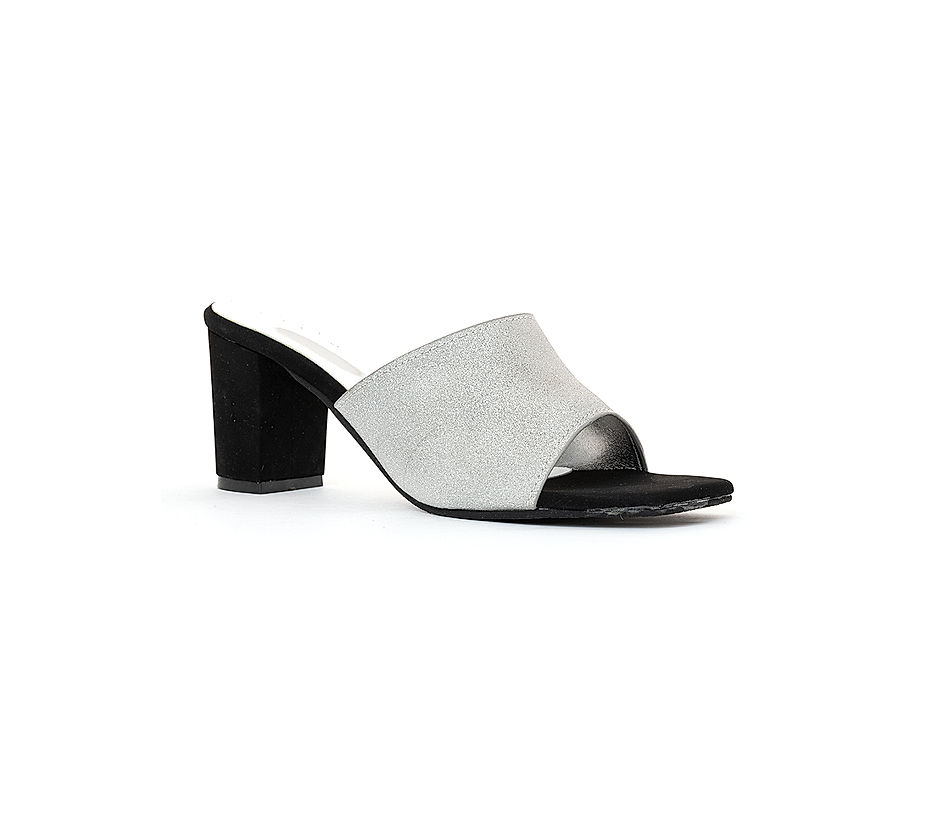 Cleo Silver Mule Heel Sandal for Women